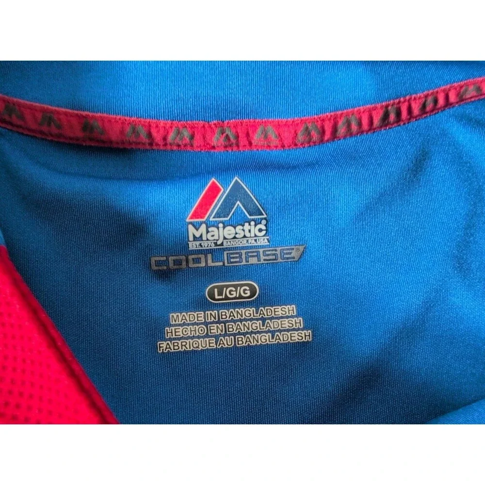 MLB Texas Rangers Majestic Cool Base Warm Up Jersey Shirt Large Blue Red